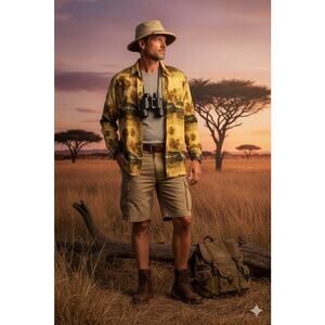 Vtge Lopresti Safari Shirt Large L - 90s Scenic Print - Louida Group Microfiber